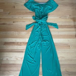 Knit off-the-shoulder romper